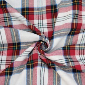 100% Cotton White Maroon Tartan Fabric