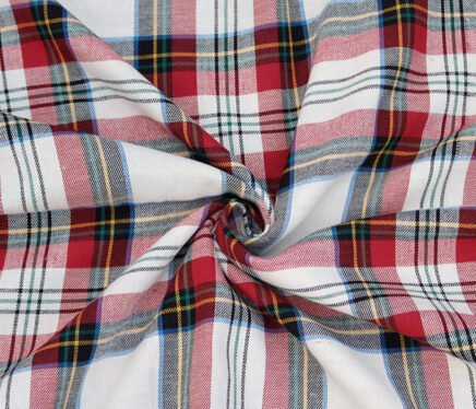 100% Cotton White Maroon Tartan Fabric