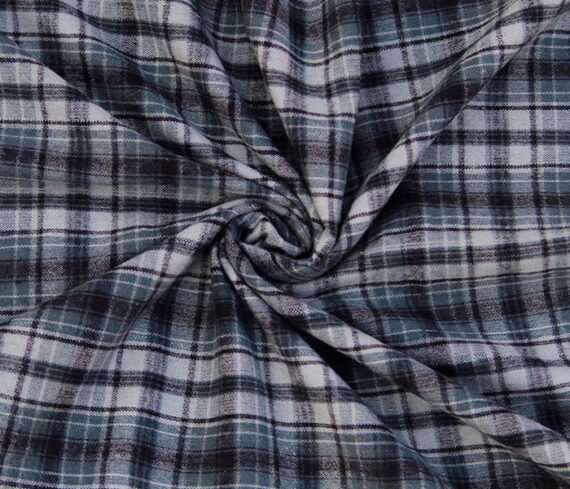 Blue Grey Checkered Flannel Fabric