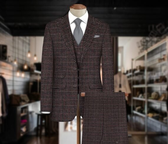 Dark Brown Wool Checkered Suit Piece