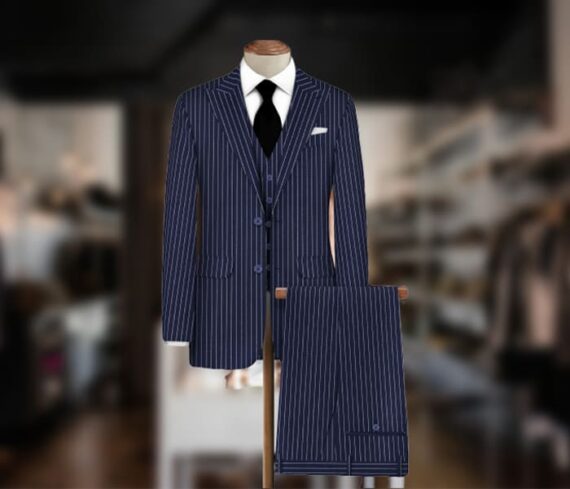 Navy Blue Pin Stripe Three Piece Suit Piece