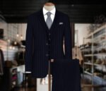 Navy Blue Pin Stripe Three Piece Suit Piece