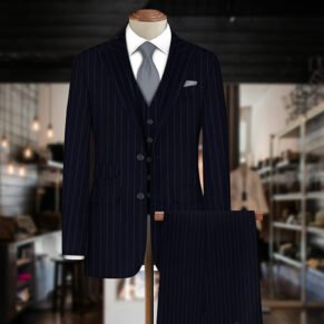 Navy Blue Pin Stripe Three Piece Suit Piece