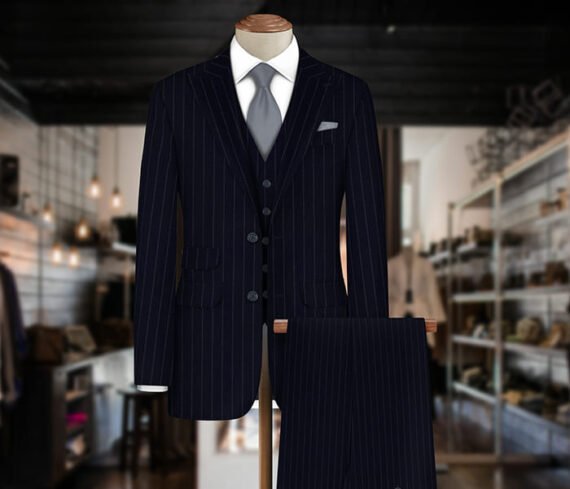 Navy Blue Pin Stripe Three Piece Suit Piece