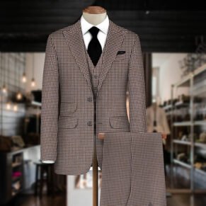 Brown Houndstooth Fabric For Bespoke Suit