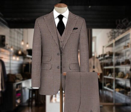 Brown Houndstooth Fabric For Bespoke Suit