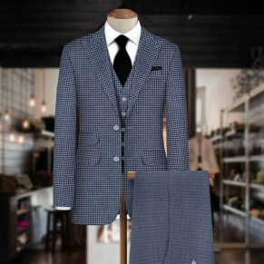 Navy Blue Houndstooth Material For Clothing