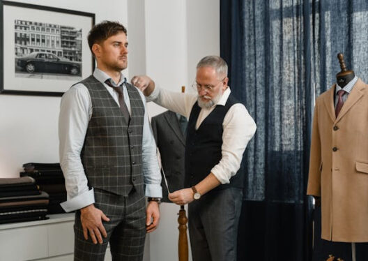 Taking the measurement for custom made suits