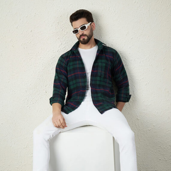 Green Tartan Flannel Long Sleeve Shirt