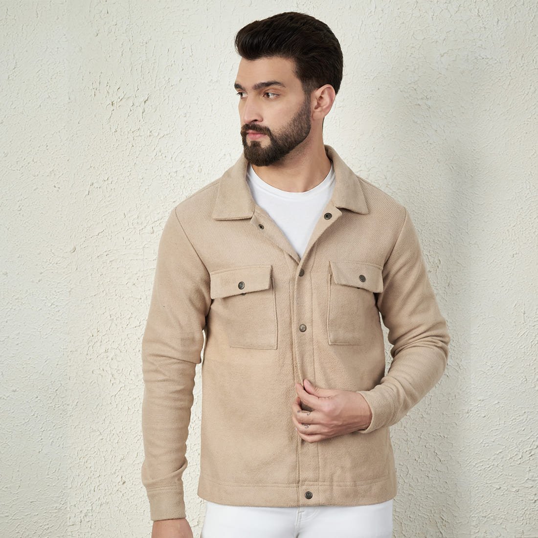 Cotton Beige Stylish Jacket For Men