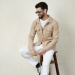 Cotton Beige Stylish Jacket For Men