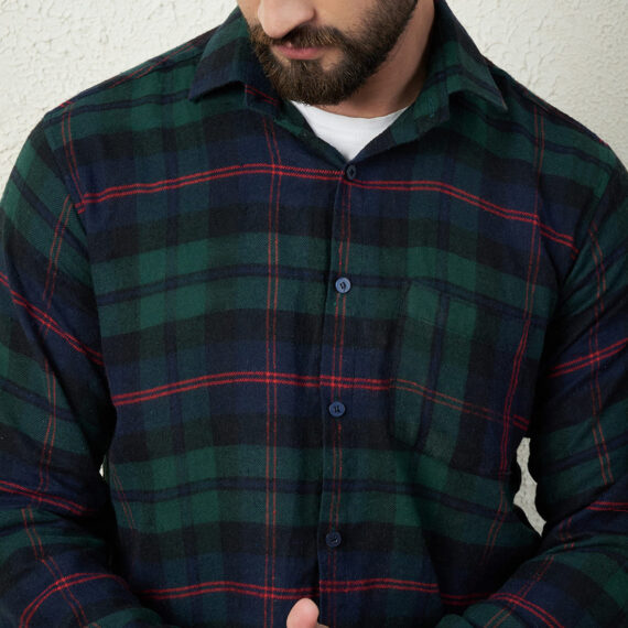 Green Tartan Flannel Long Sleeve Shirt