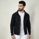 Men's Black Shacket With Two Patch Pocket