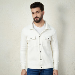 Men's White Shacket With Two Patch Pocket