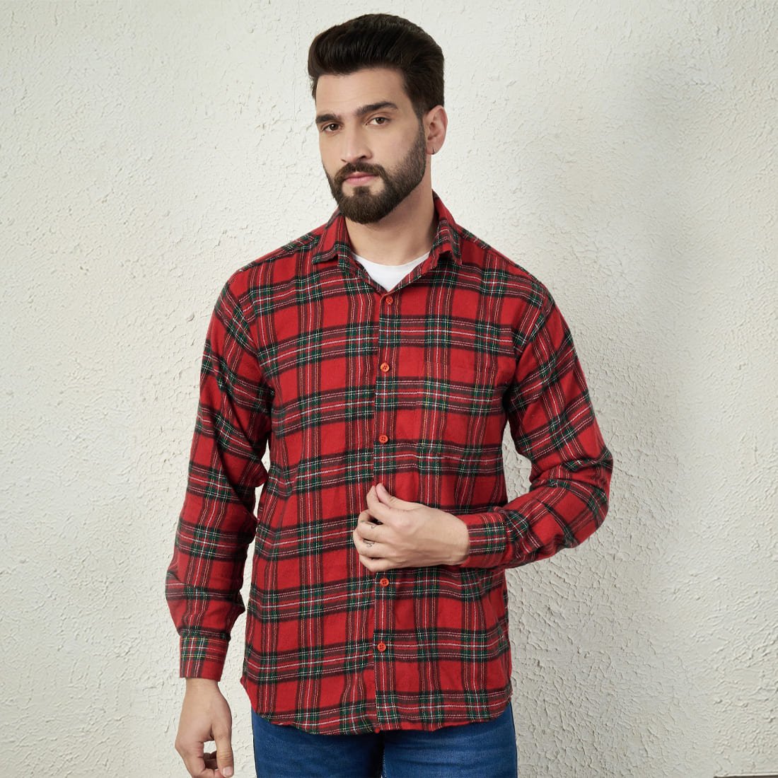 Red Tartan Flannel Long Sleeve Shirt