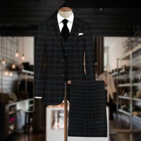 Black Checkered Flexible Suit Fabric