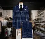 Dark Blue Checkered Suit Fabric