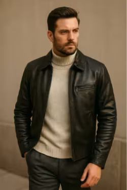 Leather jacket with warm layers