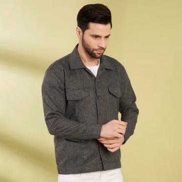 Buy Grey Herringbone Wool Shacket Online