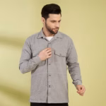 Men's Grey Shacket With Two Patch Pocket - Image 2