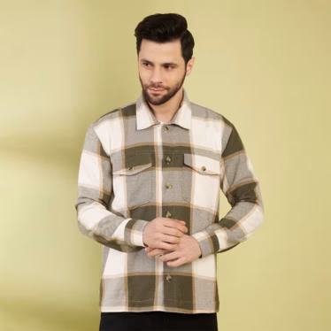 Buy white and green checked shacket