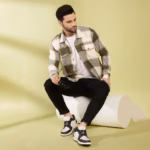 buy checked shacket with two flap