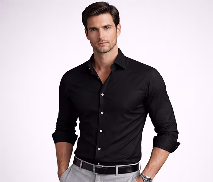 Black Formal Cotton Shirt Piece